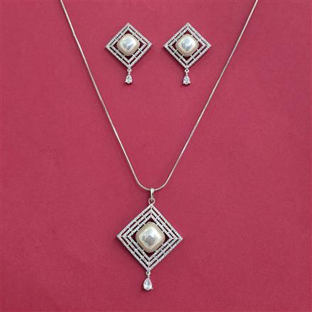 American Diamond Classic Pendant Set With Rhodium Plating