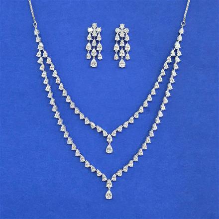 Cubic Zirconia Classic Necklace With Mehndi 2 Tone Rhodium Plating