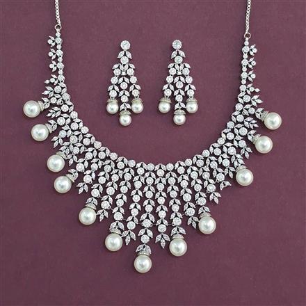 American Diamond Moti Necklace With Rhodium Plating