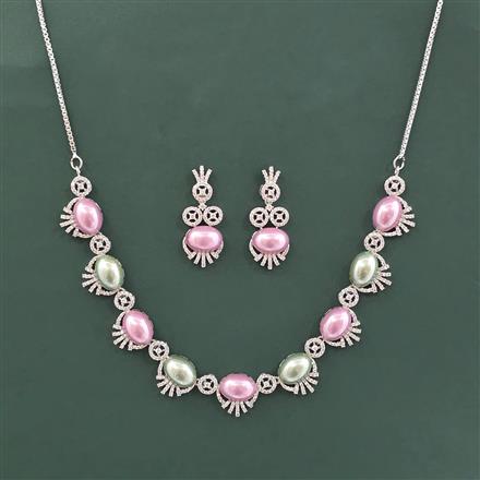 Cz Classic Necklace Set With Rhodium Plating
