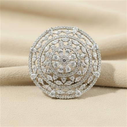 Cz Adjustable Ring With 2 Tone Mehndi Rhodium Plating