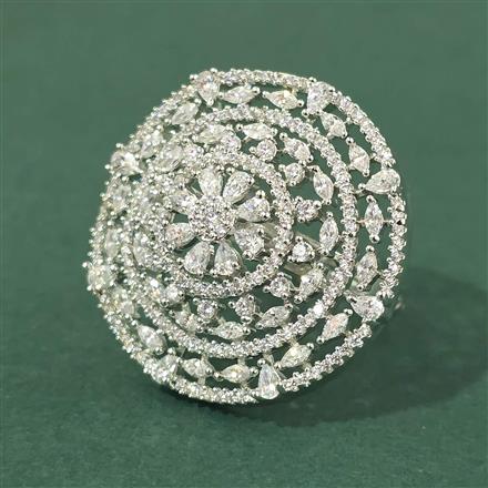 Cz Adjustable Ring With 2 Tone Mehndi Rhodium Plating