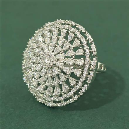Cz Adjustable Ring With 2 Tone Mehndi Rhodium Plating
