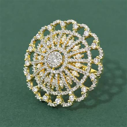 Cz Adjustable Ring With 2 Tone Mehndi Rhodium Plating