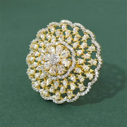 Cz Adjustable Ring With 2 Tone Mehndi Rhodium Plating