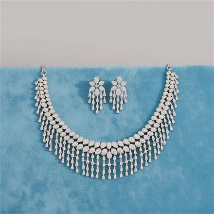 Cz Classic Necklace Set With 2 Tone Mehndi Rhodium Plating