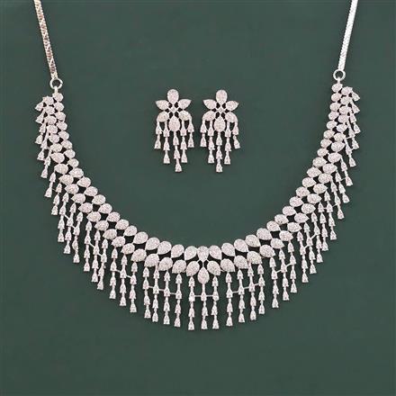 Cz Classic Necklace Set With 2 Tone Mehndi Rhodium Plating