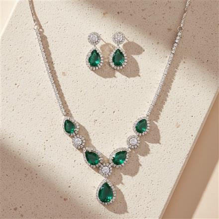 Cz Classic Necklace Set With Rhodium Plating