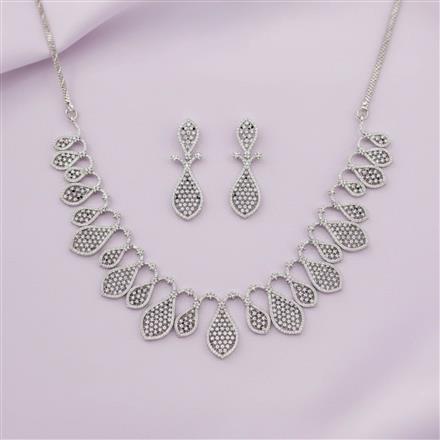 Cz Classic Necklace Set With 2 Tone Mehndi Rhodium Plating
