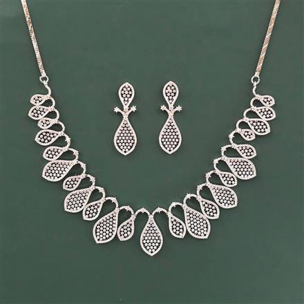 Cz Classic Necklace Set With 2 Tone Mehndi Rhodium Plating