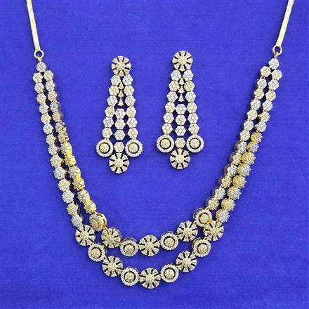 American Diamond Classic Necklace Set With 2 Tone Rhodium Mehndi Plating