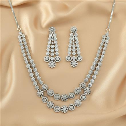 American Diamond Classic Necklace Set With 2 Tone Rhodium Mehndi Plating