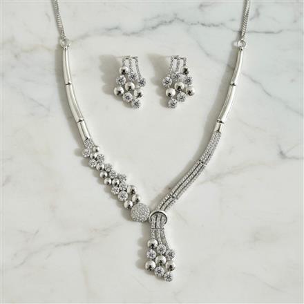 American Diamond Classic Necklace Set With 2 Tone Rhodium Plating