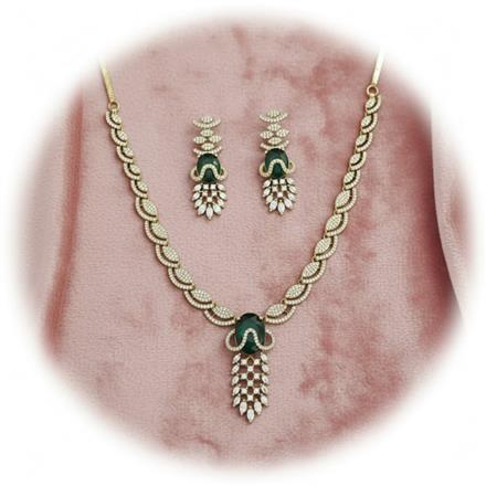 American Diamond Classic Necklace Set With Mehndi Plating