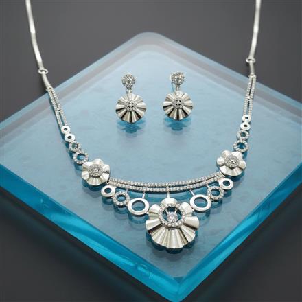 American Diamond Classic Necklace Set With 2 Tone Rhodium Plating