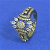 Cz Adjustable Ring With 2 Tone Mehndi Rhodium Plating