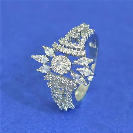 Cz Adjustable Ring With 2 Tone Mehndi Rhodium Plating