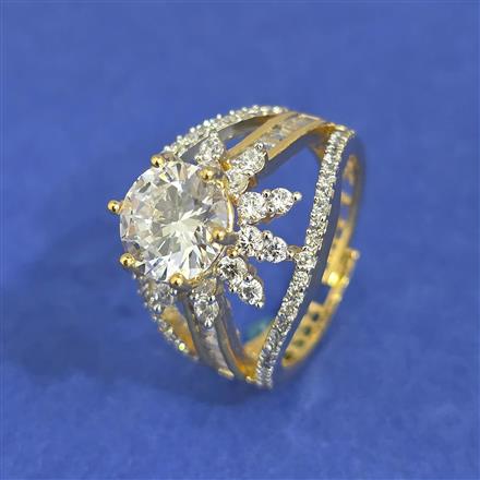 Cz Adjustable Ring With 2 Tone Mehndi Rhodium Plating