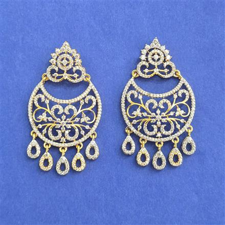 Cz Classic Earring With 2 Tone Mehndi Rhodium Plating