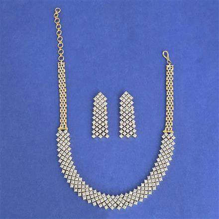 Cz Classic Necklace Set Set With 2 Tone Mehndi Rhodium Plating