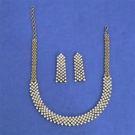 Cz Classic Necklace Set Set With 2 Tone Mehndi Rhodium Plating