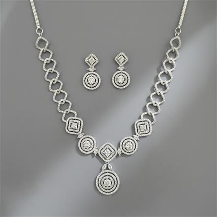 Cz Classic Necklace Set Set With 2 Tone Rhodium Plating