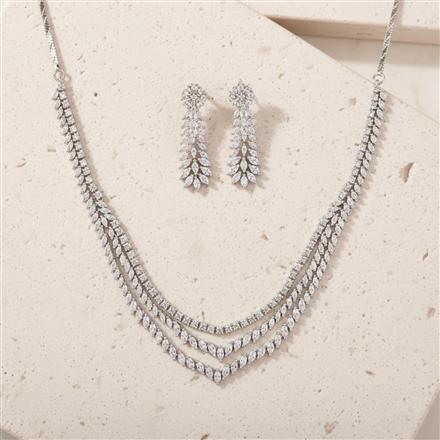 Cz Classic Necklace Set With 2 Tone Rhodium Plating