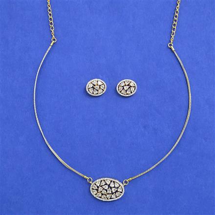 Cz Classic Pendant Set With 2 Tone Rhodium Plating