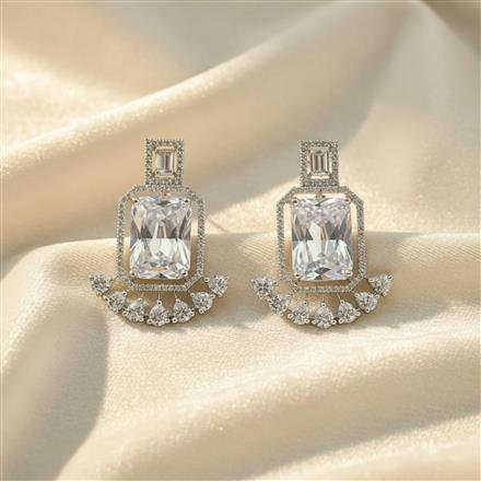 Cz Classic Earring With Rhodium Plating