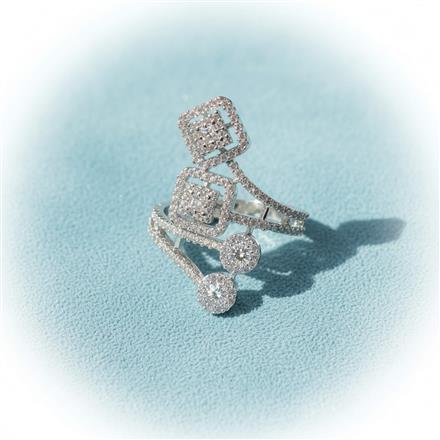 Cz Adjustable Ring With 2 Tone Rhodium Plating