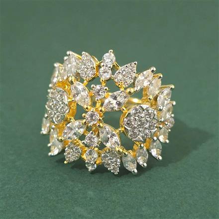 Cz Adjustable Ring With 2 Tone Rhodium Plating