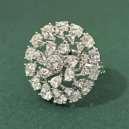 Cz Adjustable Ring With 2 Tone Rhodium Plating