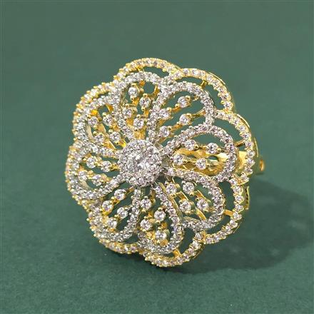 Cz Adjustable Ring With 2 Tone Rhodium Plating