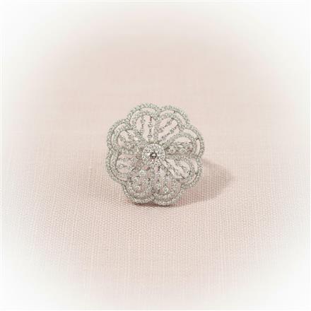 Cz Adjustable Ring With 2 Tone Rhodium Plating