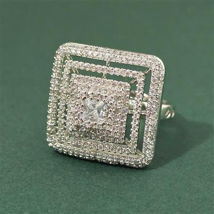 Cz Adjustable Ring With 2 Tone Rhodium Plating