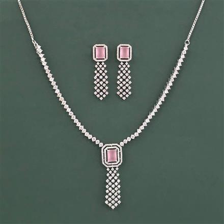 Cz Classic Necklace Set With Rhodium Plating