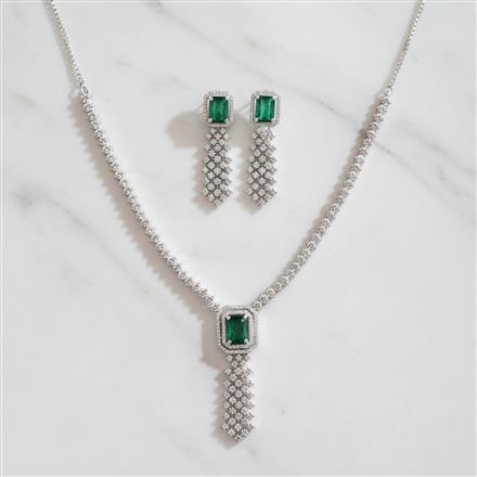 Cz Classic Necklace Set With Rhodium Plating