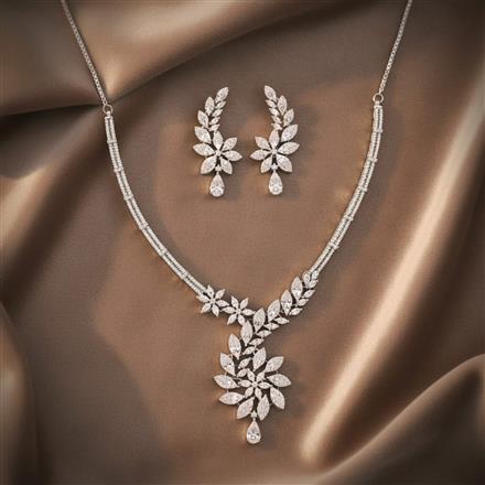 Cz Classic Necklace Set With 2 Tone Rhodium Plating