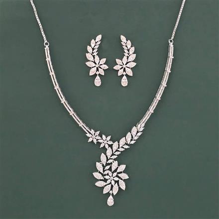 Cz Classic Necklace Set With 2 Tone Rhodium Plating