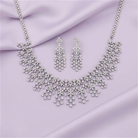 Cz Classic Necklace Set With 2 Tone Rhodium Plating