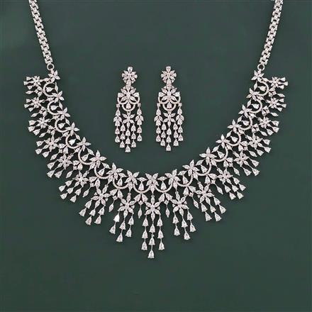 Cz Classic Necklace Set With 2 Tone Rhodium Plating