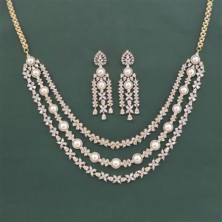 Cz Moti Necklace Set Set With 2 Tone Rhodium Plating
