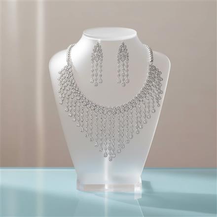 Cz Classic Necklace Set With 2 Tone Rhodium Plating