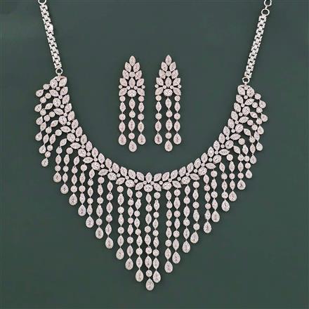 Cz Classic Necklace Set With 2 Tone Rhodium Plating