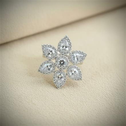 American Diamond Adjustable Ring With 2 Tone Rhodium Plating