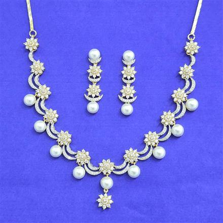 American Diamond Classic Necklace Set With 2 Tone Rhodium Plating
