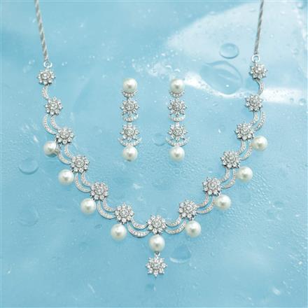 American Diamond Classic Necklace Set With 2 Tone Rhodium Plating