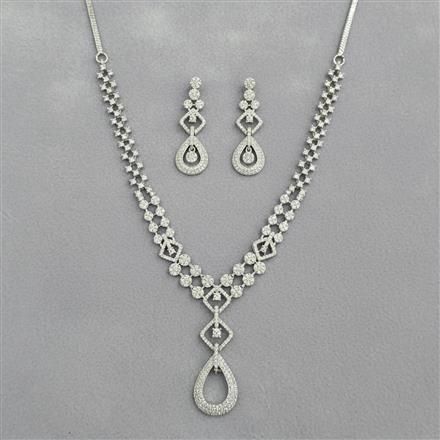 American Diamond Classic Necklace Set With 2 Tone Rhodium Plating