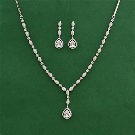 American Diamond Classic Necklace Set With Rhodium Plating