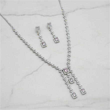 American Diamond Classic Necklace Set With 2 Tone Rhodium Plating